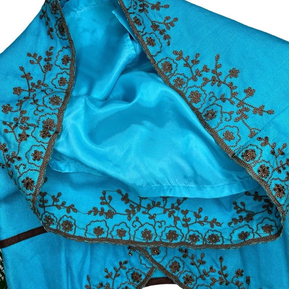 Donna Morgan NWT Blue Linen Beaded Midi Dress Size 12 - Picture 12 of 15